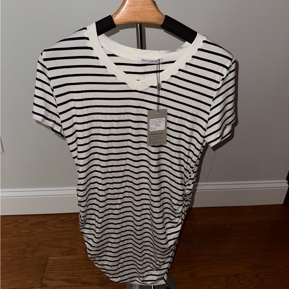 Maternity Black and White Striped T-Shirt